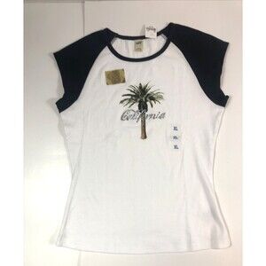 Vintage Y2K California Tee Kavio!  Palm Tree Graphic T Shirt White XL* 100% Cott